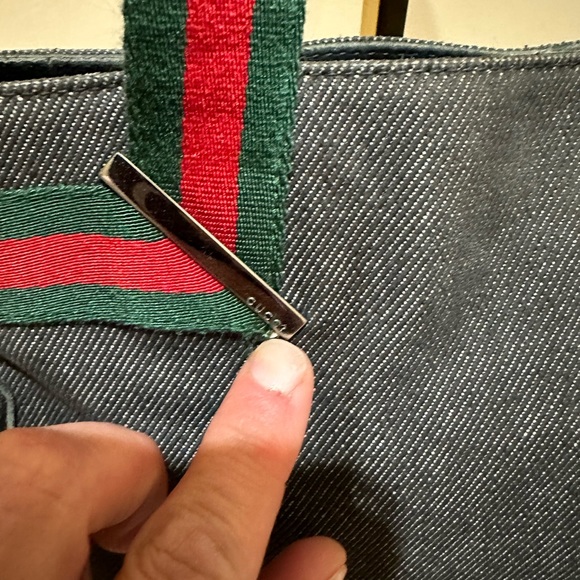Gucci Web Sherry Line Denim and Leather Tote - Picture 4 of 10
